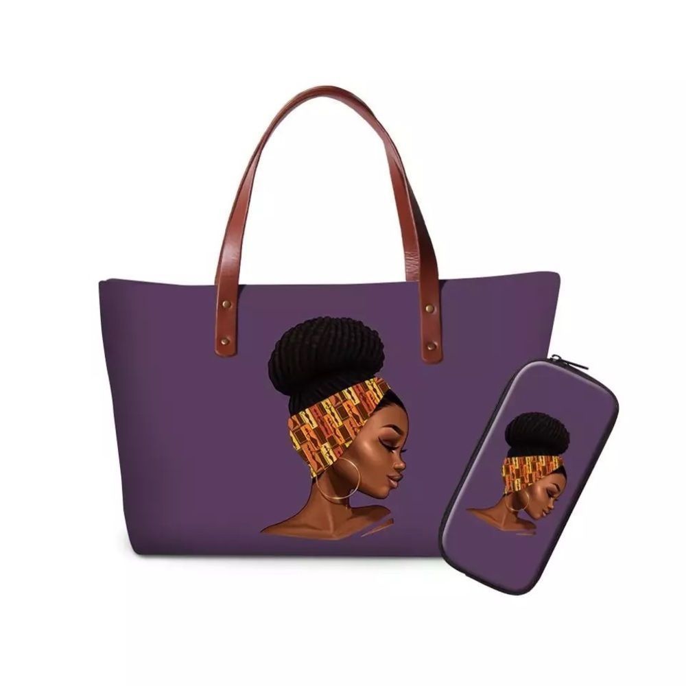 Purple - Printed headband African lady bag​​​